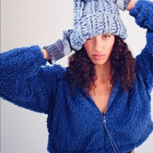 Urban Outfitters BDG Women's Blue Cropped Teddy Jacket Y2K Cozycore 90s Large